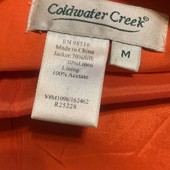 COLDWATER CREEK Orange Silk Linen Jacket Open Front Medium - Picture 6 of 7